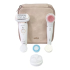 BRAUN Silk-épil 9 Flex 9-100 set de belleza depiladora/depiladora mujer + cepillo de limpieza facial FaceSpa + 9 accesorios + bolsa blanco/dorado