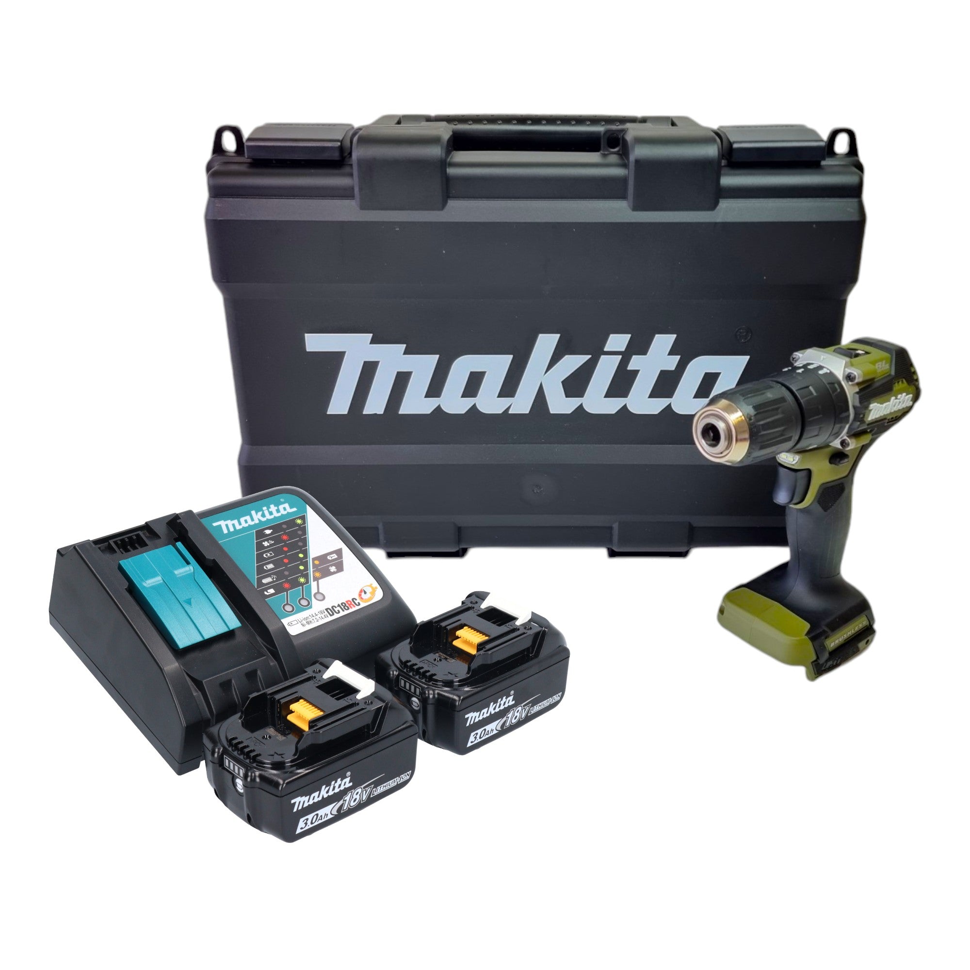 Makita DHP 487 RFKO Akku Schlagbohrschrauber 18 V 40 Nm Brushless Olive Outdoor Adventure Serie 2x Akku 3 0 Ah Ladegeraet Koffer 0 - toolbrothers