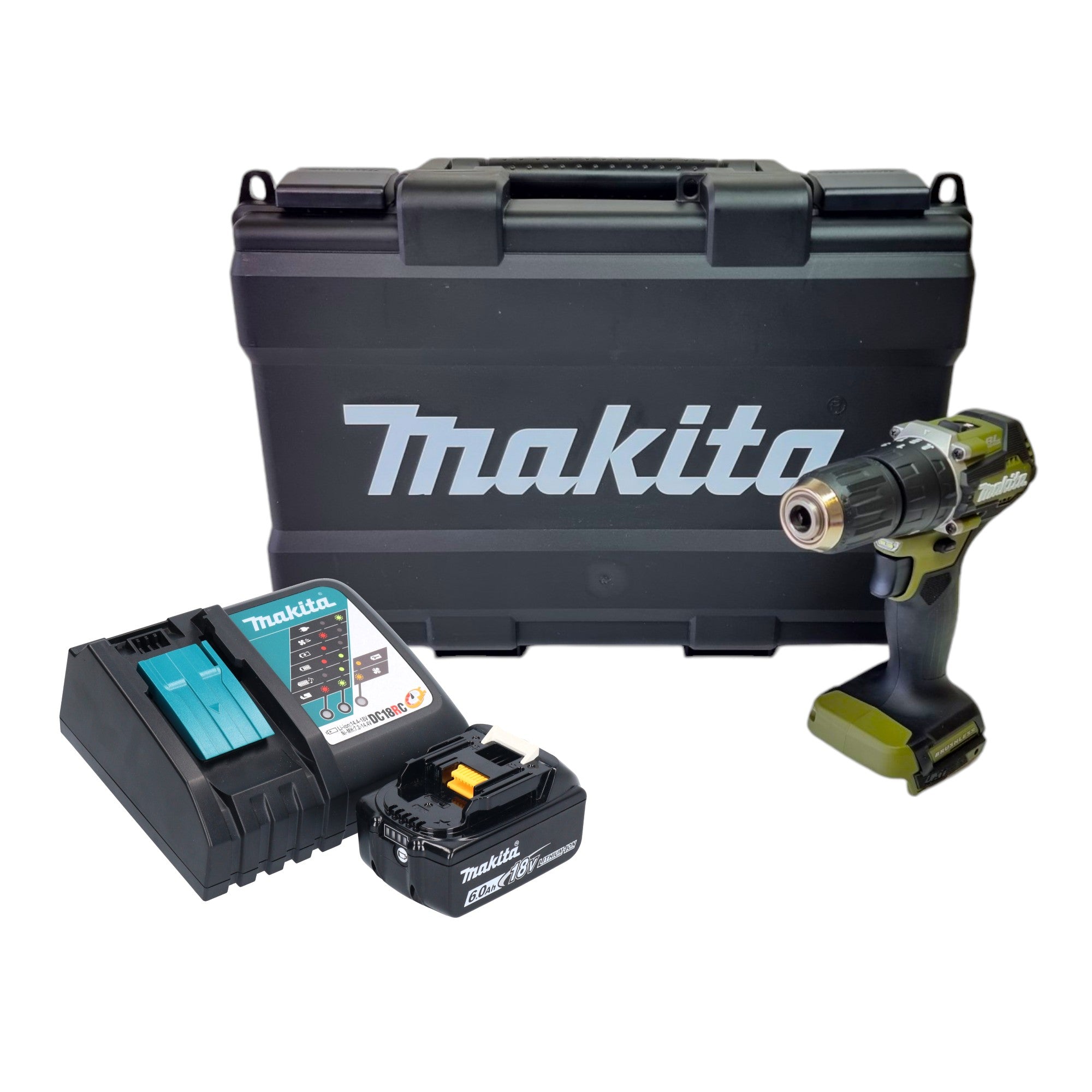 Makita DHP 487 RG1KO Akku Schlagbohrschrauber 18 V 40 Nm Brushless Olive Outdoor Adventure Serie 1x Akku 6 0 Ah Ladegeraet Koffer 0 - toolbrothers