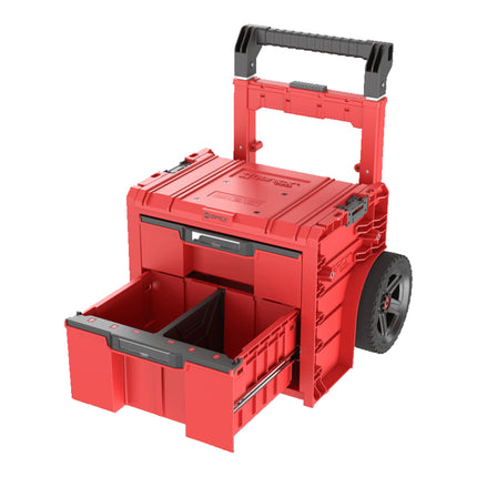 Qbrick System PRO Cart 2.0 Plus Drawer 2 Red Ultra HD Boîte mobile personnalisée sur roulettes 520 x 415 x 660 mm 9,5 l 12 l poignée télescopique double amovible