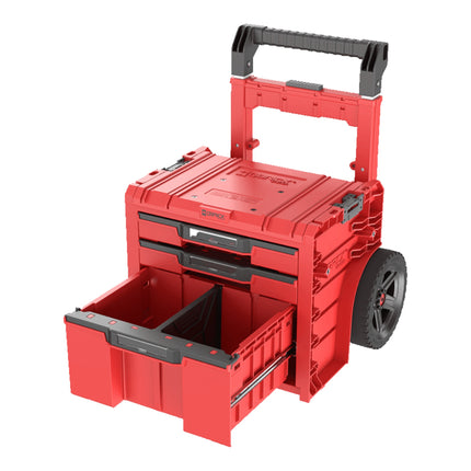 Qbrick System PRO Cart 2.0 Plus Drawer 3 Red Ultra HD Boîte mobile personnalisée sur roulettes 520 x 415 x 660 mm 12 l 2x 4,5 l poignée télescopique double amovible