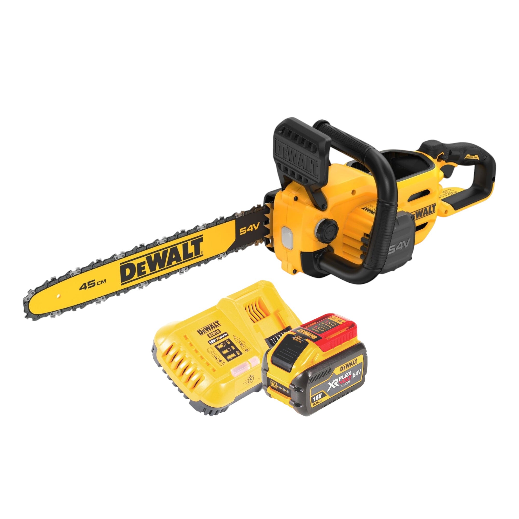 DeWalt DCMCS 574 X1 Akku Kettensaege 54 V FlexVolt 45 cm Brushless 1x Akku 9 0 Ah Ladegeraet 0 - toolbrothers
