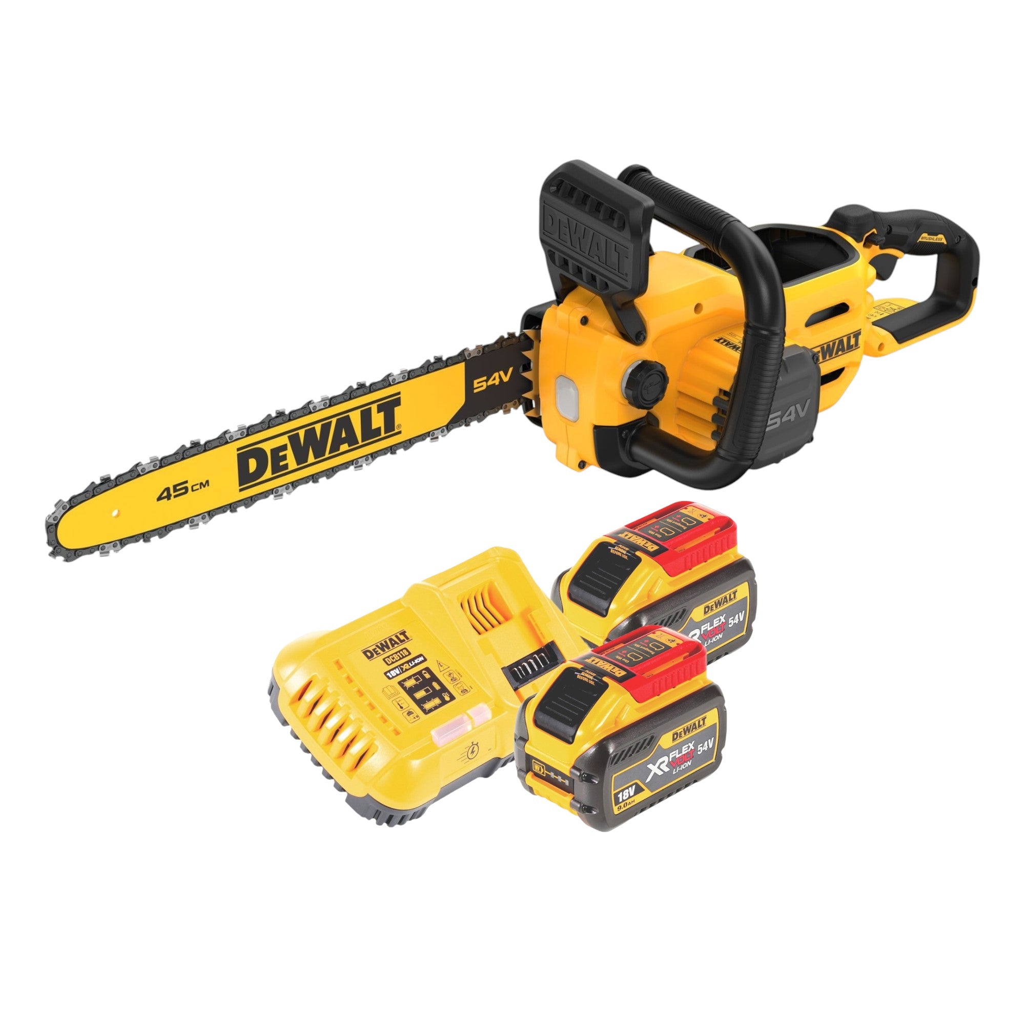 DeWalt DCMCS 574 X2 Akku Kettensaege 54 V FlexVolt 45 cm Brushless 2x Akku 9 0 Ah Ladegeraet 0 - toolbrothers