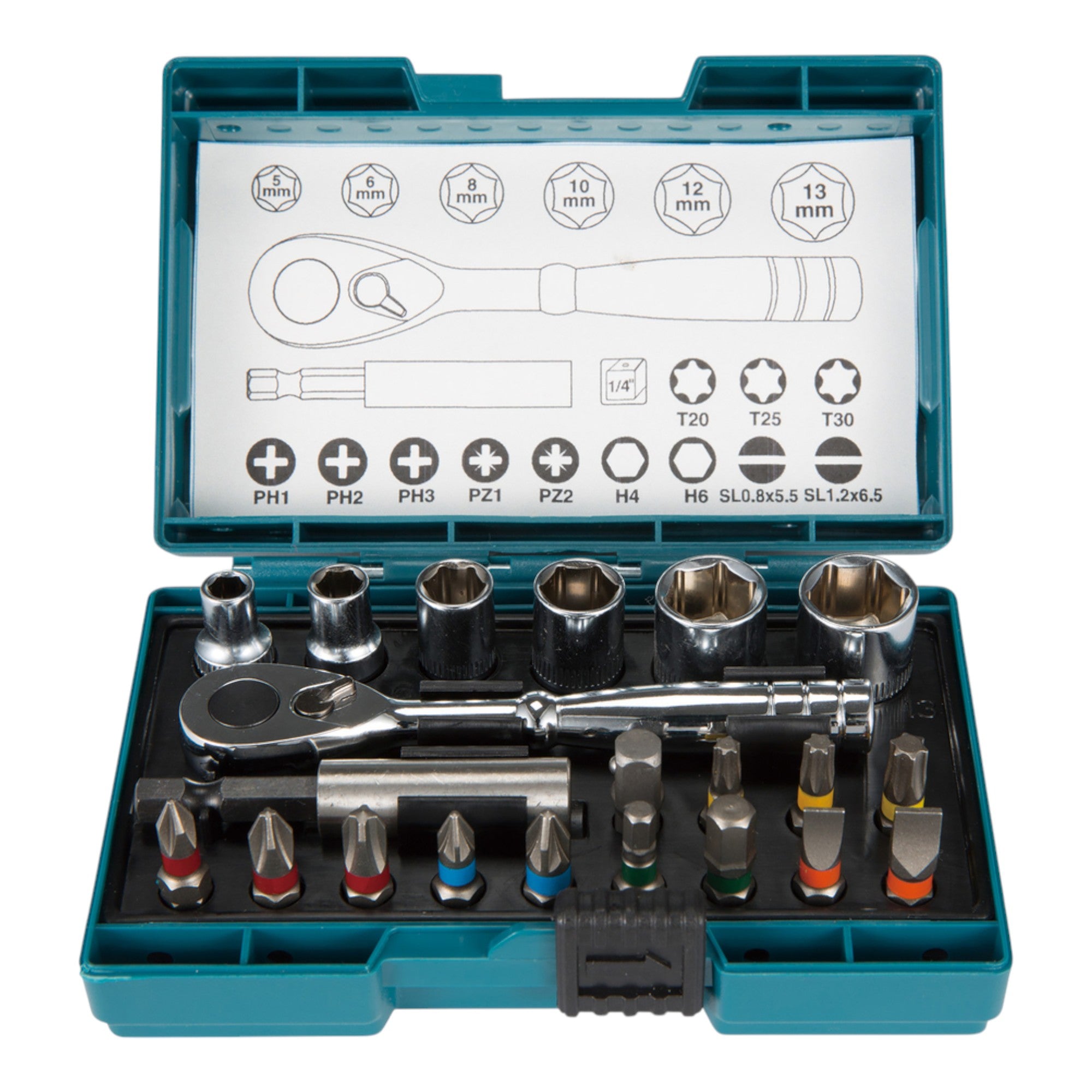 Makita Ratschen Bit Set 21 teilig PH PZ T SL H B 54081  0 - toolbrothers