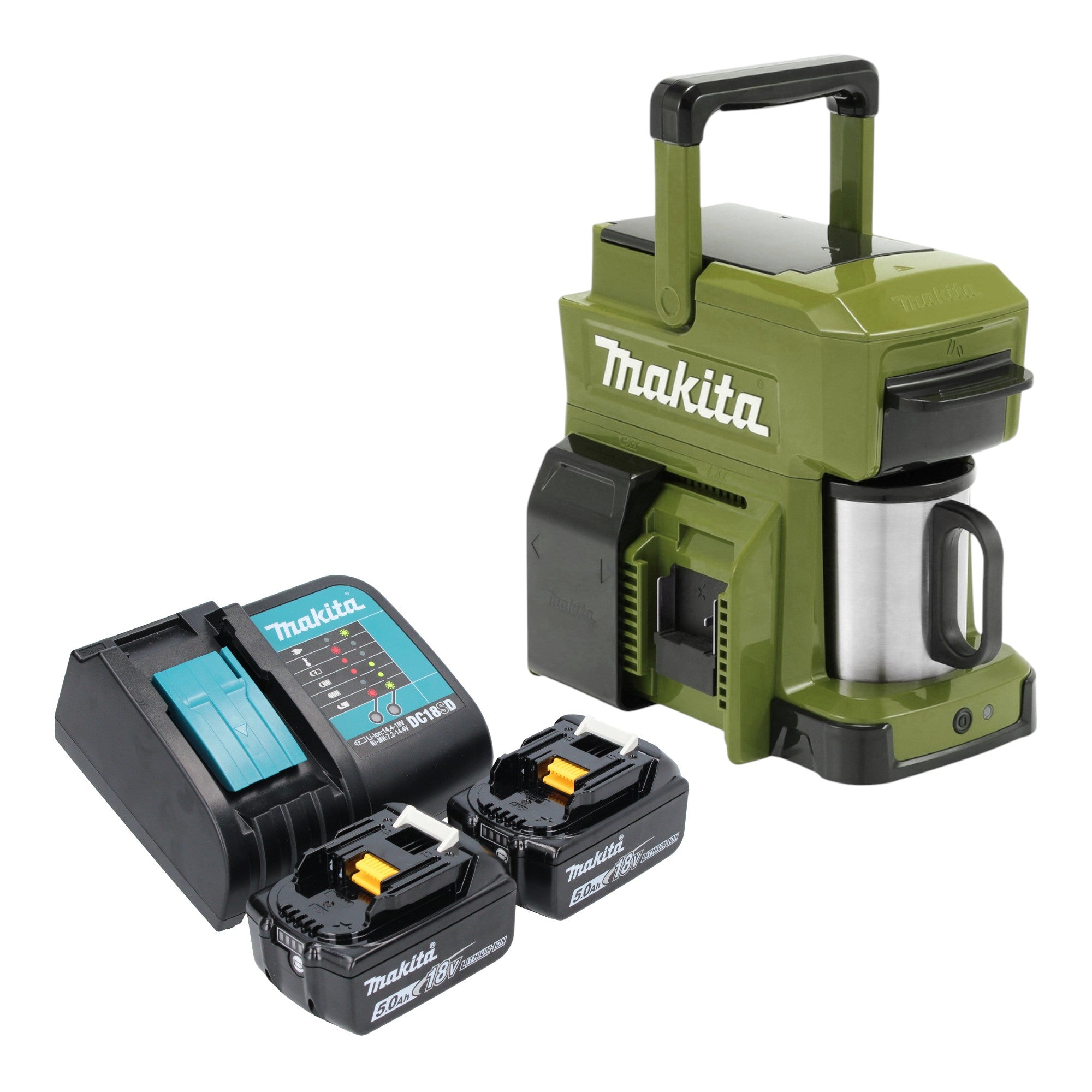 Makita DCM 501 ST2O Akku Kaffeemaschine 12 V max 18 V Olive 2x Akku 5 0 Ah Ladegeraet 0 - toolbrothers