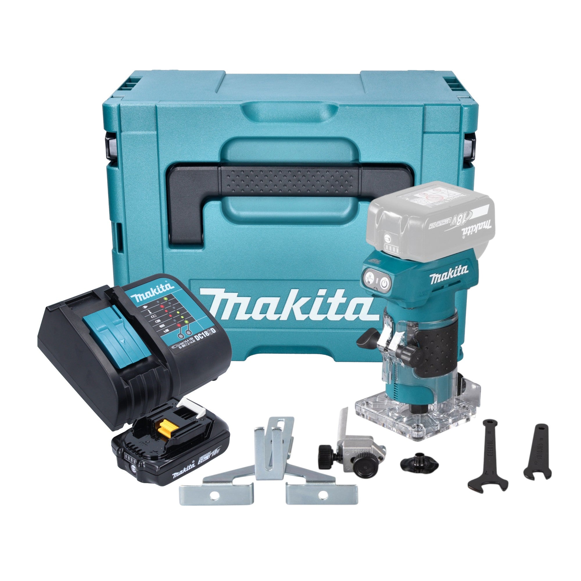 Makita DRT 52 SA1J Akku Kantenfraese 18 V 6 mm Brushless 1x Akku 2 0 Ah Ladegeraet Makpac 0 - toolbrothers