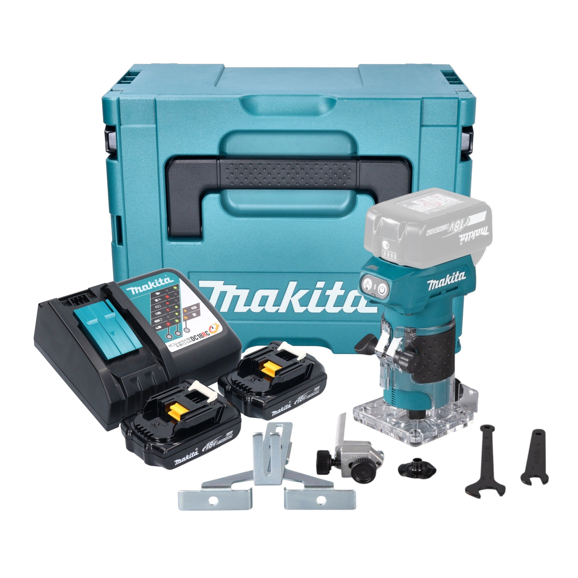 Makita DRT 52 RYJ Akku Kantenfraese 18 V 6 mm Brushless 2x Akku 1 5 Ah Ladegeraet Makpac 0 - toolbrothers