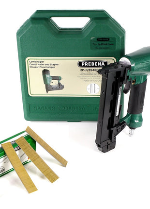 Prebena Druckluftnagler 2P-J/ES 40 COMBI 5 bis 7 Bar - im Transportkoffer + Prebena J 25 CNKHA Stauchkopfnägel Brads 25 mm 5000 Stück - Toolbrothers