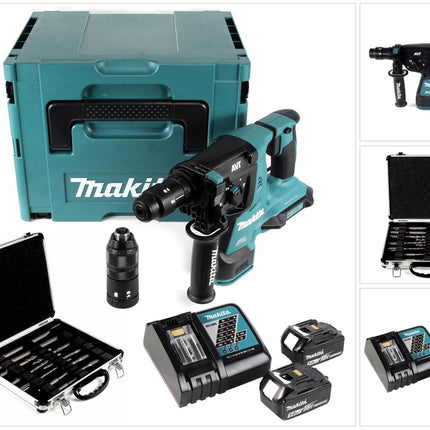 Makita DHR 281 RTJ 2 x 18 V Li-Ion Akku Bohrhammer Brushless 28 mm für SDS-PLUS mit Schnellwechselfutter im Makpac + 2 x 5,0 Ah Akku + Ladegerät + 11 tlg. Meißel- und Bohrer Set - Toolbrothers