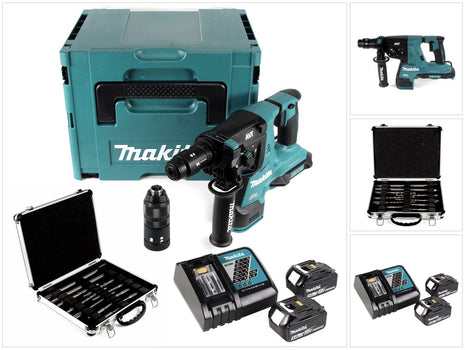 Makita DHR 281 RTJ 2 x 18 V Li-Ion Akku Bohrhammer Brushless 28 mm für SDS-PLUS mit Schnellwechselfutter im Makpac + 2 x 5,0 Ah Akku + Ladegerät + 11 tlg. Meißel- und Bohrer Set - Toolbrothers