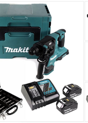 Makita DHR 280 RTJ 2 x 18 V 36 V Li-Ion Akku Bohrhammer 28 mm Brushless für SDS-PLUS im Makpac + 2 x 5,0 Ah Akku + Ladegerät + 11 tlg. Bosch Meißel und Bohrer Set - Toolbrothers