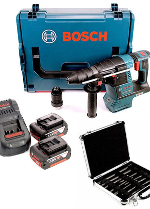 Bosch GBH 18V-26 F Akku Bohrhammer brushless SDS-Plus 18V 2,6J + 2x Akkus 5,0Ah + Ladegerät # 11-tlg. Meißel und Bohrer Set in L-Boxx - Toolbrothers