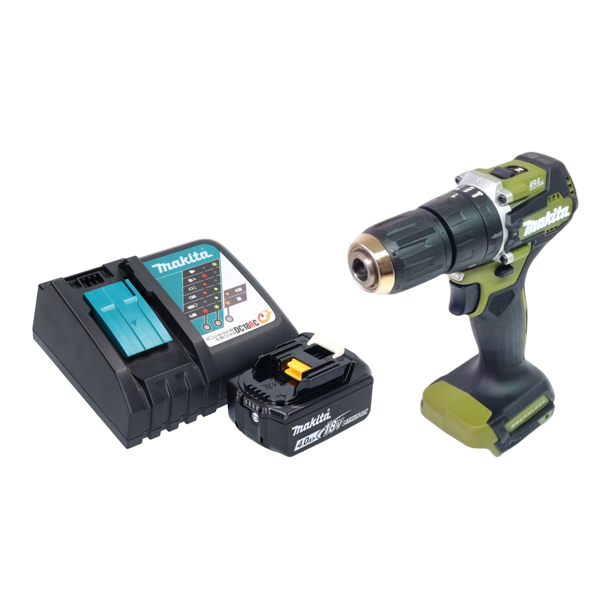 Makita DHP 487 RM1O Akku Schlagbohrschrauber 18 V 40 Nm Brushless Olive Outdoor Adventure Serie 1x Akku 4 0 Ah Ladegeraet 0 - toolbrothers
