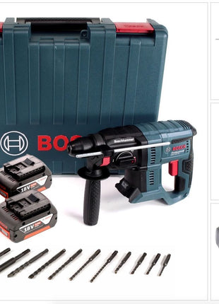 Bosch GBH 18V-20 18 V Li-Ion Akku Bohrhammer mit SDS-Plus im Koffer + 2 x 5,0 Ah Akku + Ladegerät + 11 tlg. Bohrer- und Meißelset - Toolbrothers