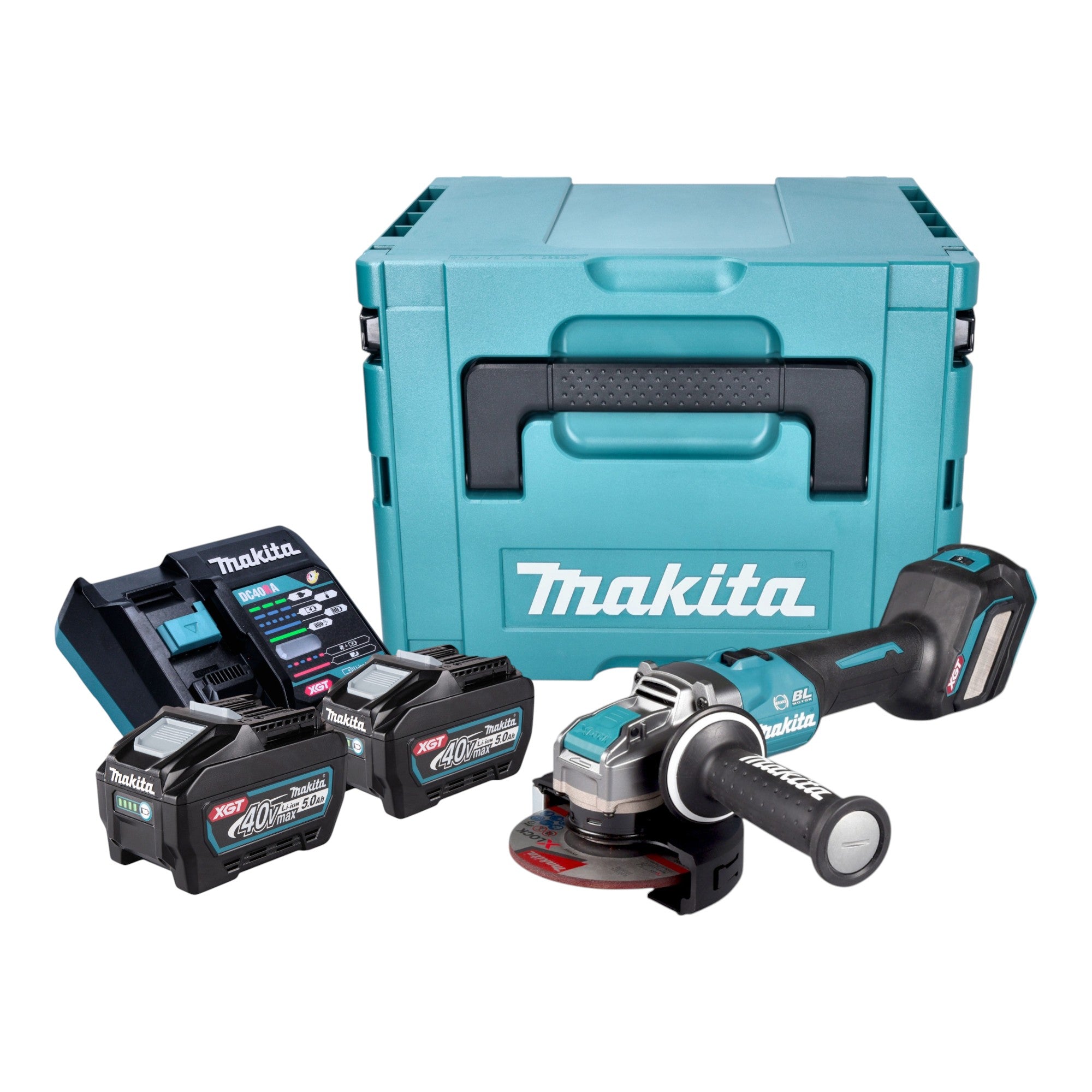 Makita GA 041 GT201 Akku Winkelschleifer 40 V max 125 mm X LOCK Brushless 2x Akku 5 0 Ah Ladegeraet Makpac 0 - toolbrothers