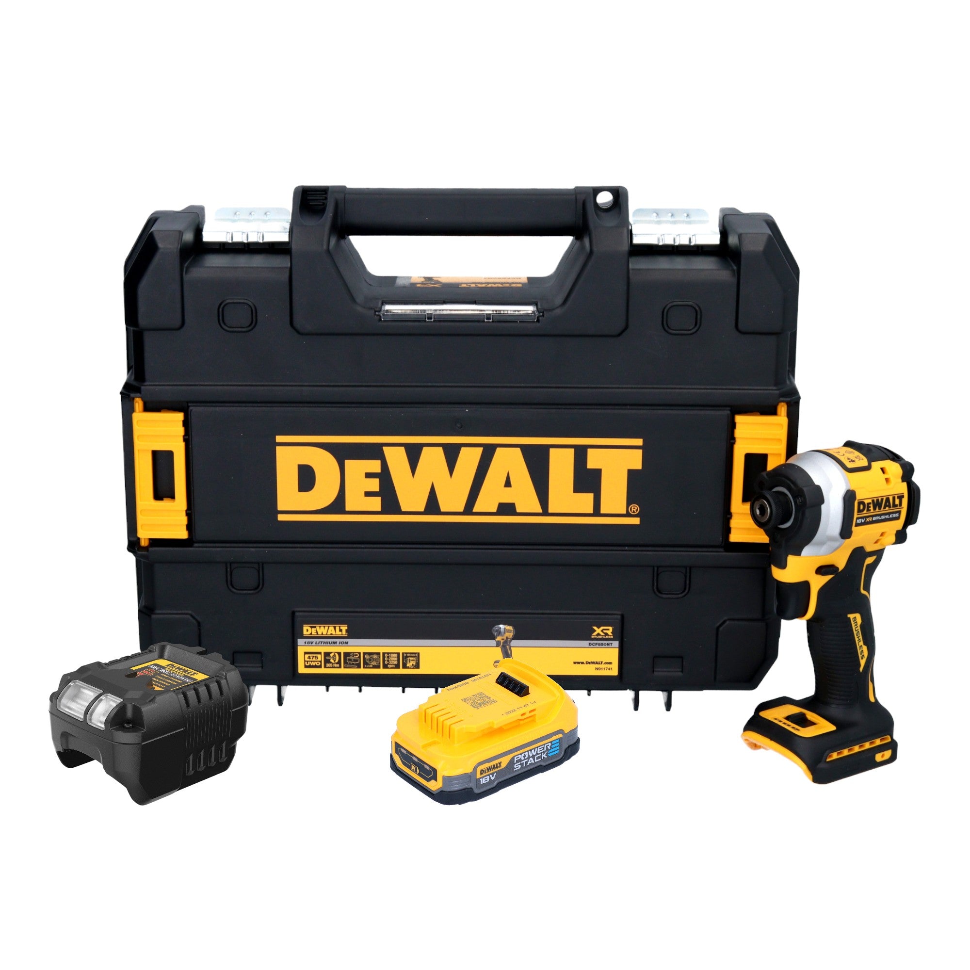 DeWalt DCF 850 E1T Akku Schlagschrauber 18 V 205 Nm 1 4 Brushless 1x Powerstack Akku 1 7 Ah Ladegeraet TSTAK 0 - toolbrothers