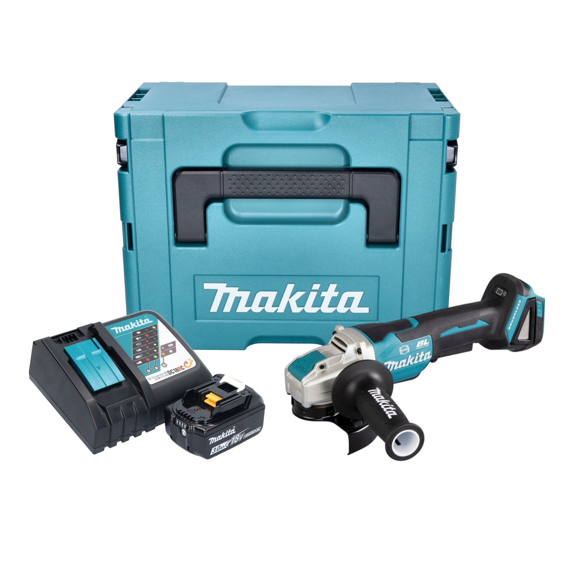 Makita DGA 520 RF1JX1 Akku Winkelschleifer 18 V 125 mm X LOCK Brushless 1x Akku 3 0 Ah Ladegeraet Makpac 0 - toolbrothers