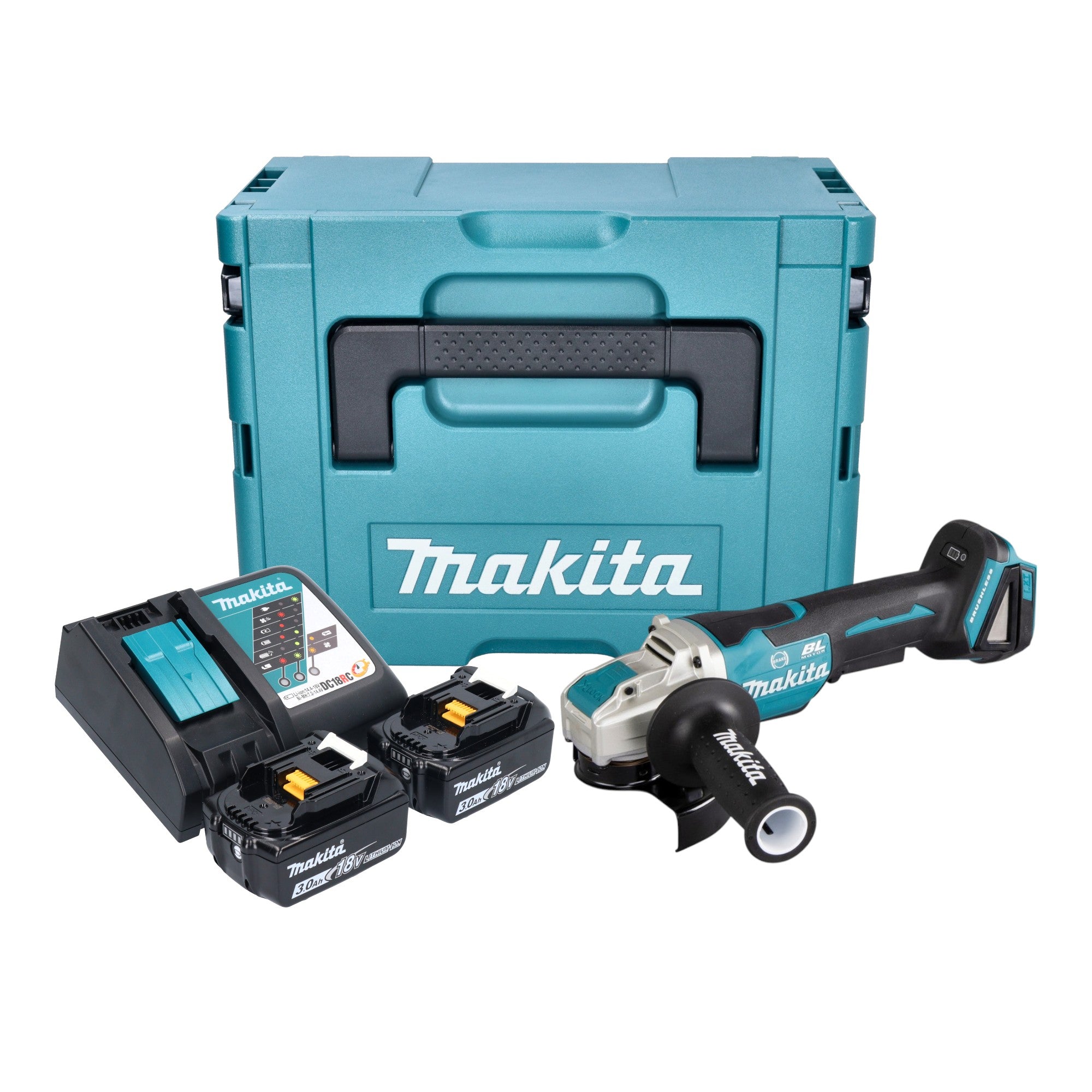Makita DGA 520 RFJX1 Akku Winkelschleifer 18 V 125 mm X LOCK Brushless 2x Akku 3 0 Ah Ladegeraet Makpac 0 - toolbrothers