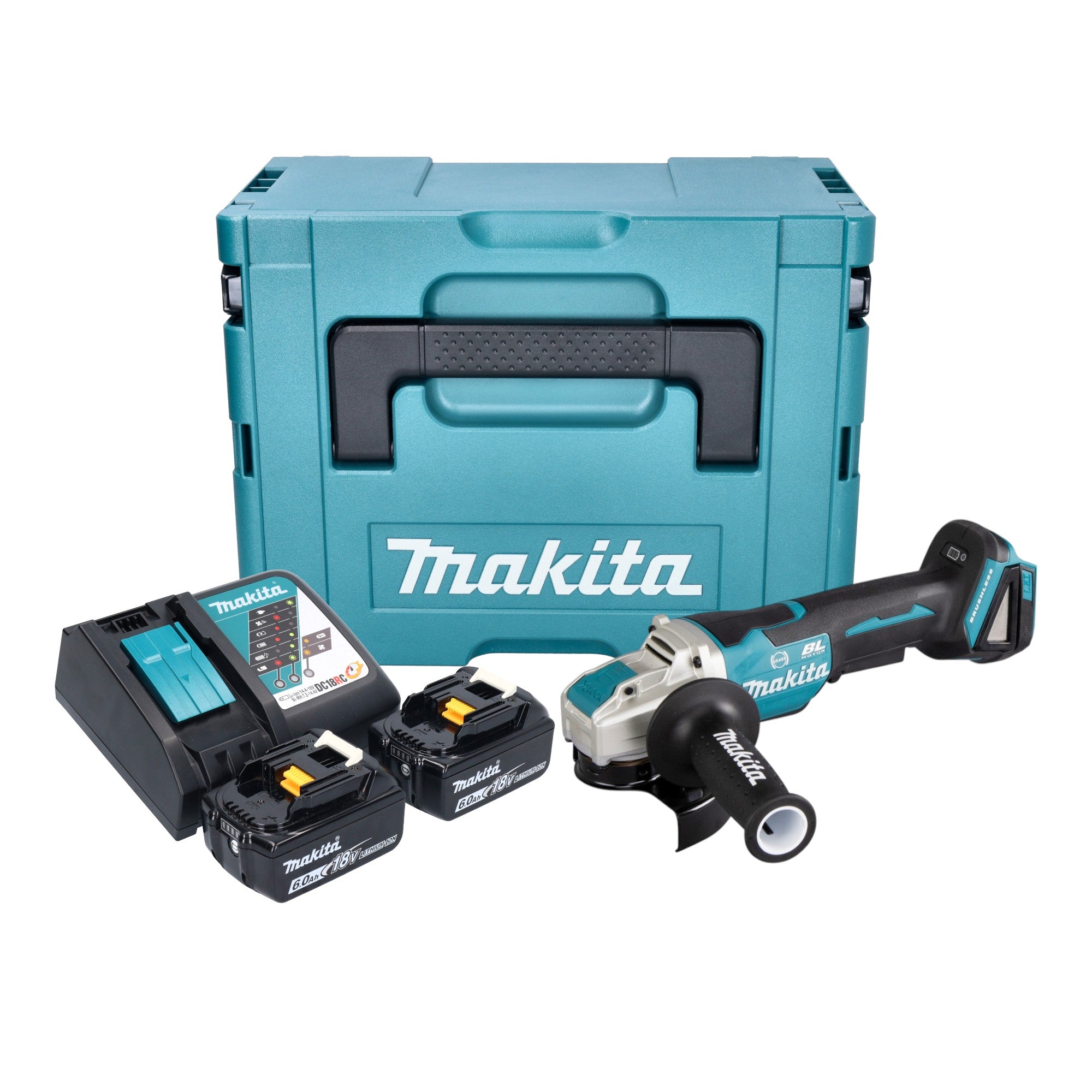 Makita DGA 520 RGJX1 Akku Winkelschleifer 18 V 125 mm X LOCK Brushless 2x Akku 6 0 Ah Ladegeraet Makpac 0 - toolbrothers