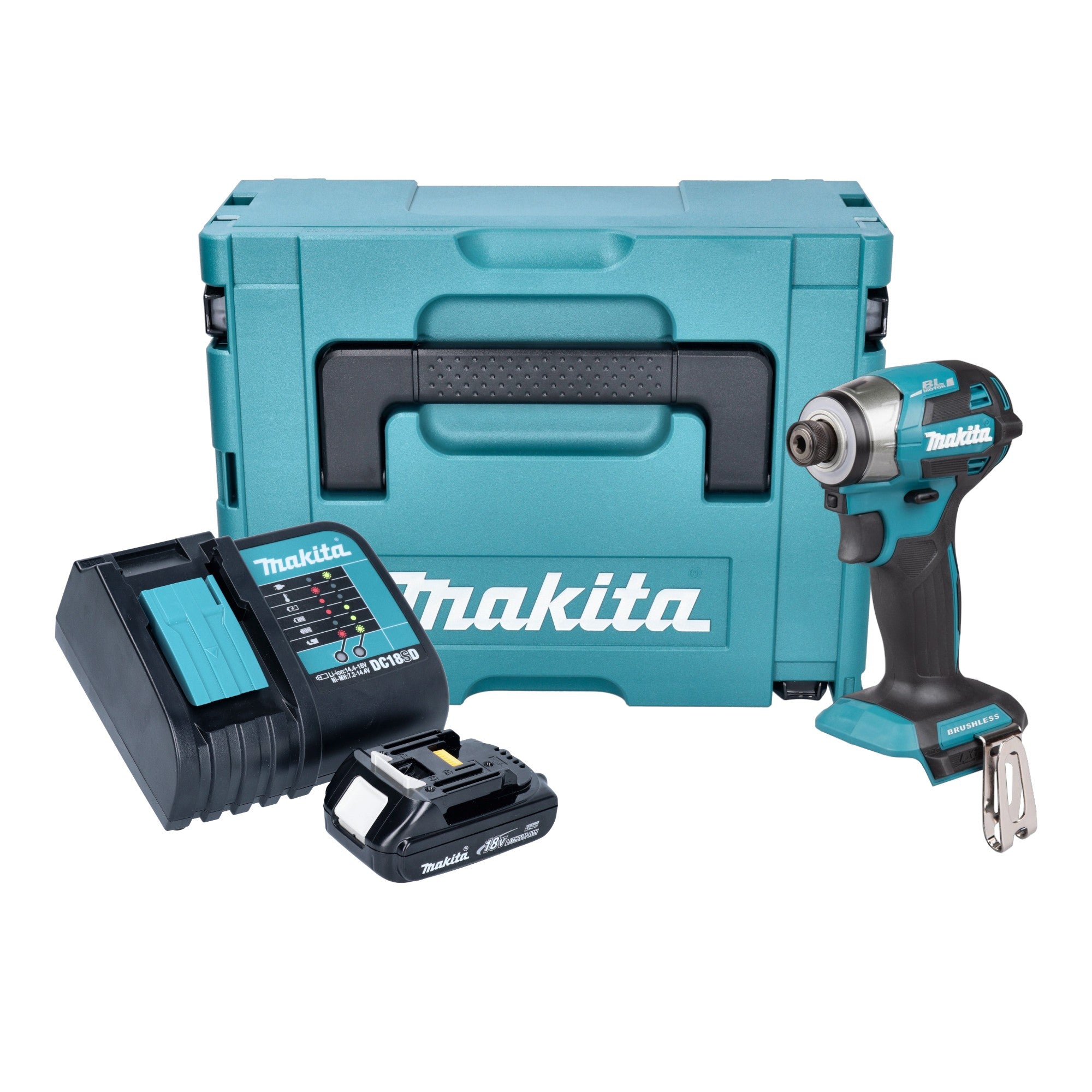 Makita DTD 173 SY1J Akku Schlagschrauber 18 V 180 Nm 1 4 Brushless 1x Akku 1 5 Ah Ladegeraet Makpac 0 - toolbrothers