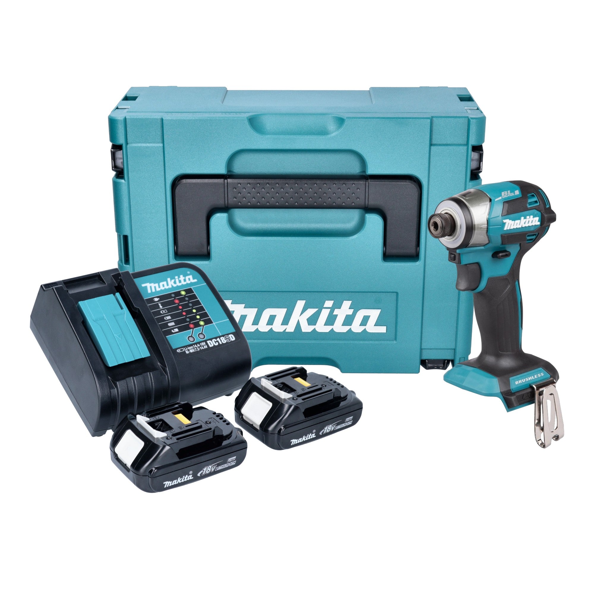 Makita DTD 173 SYJ Akku Schlagschrauber 18 V 180 Nm 1 4 Brushless 2x Akku 1 5 Ah Ladegeraet Makpac 0 - toolbrothers