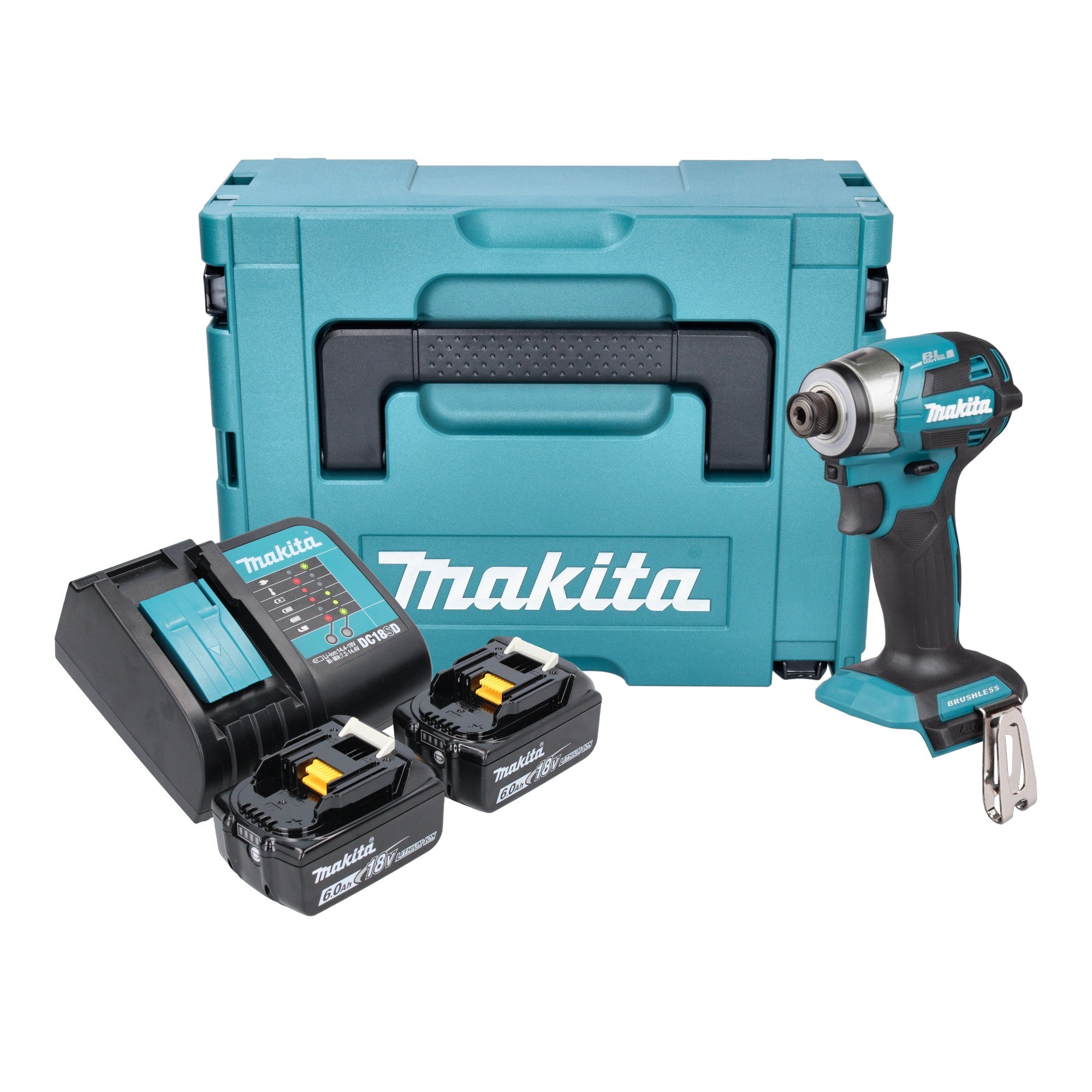 Makita DTD 173 SGJ Akku Schlagschrauber 18 V 180 Nm 1 4 Brushless 2x Akku 6 0 Ah Ladegeraet Makpac 0 - toolbrothers