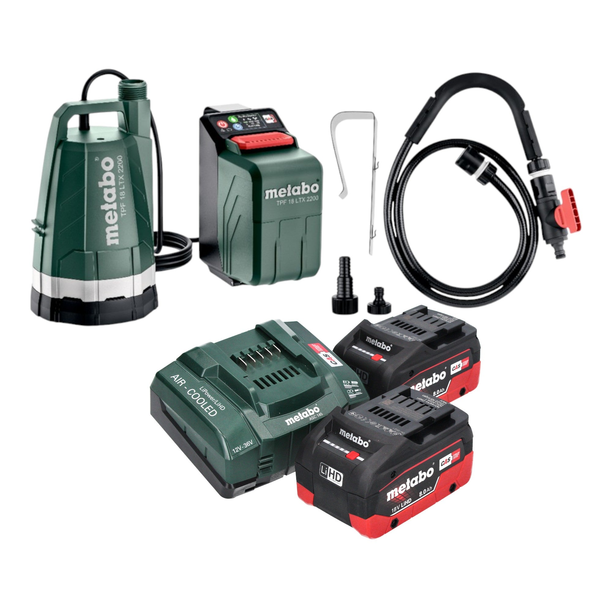 Metabo TPF 18 LTX 2200 Akku Tauch und Regenfasspumpe 18 V 2200 l h 2x LiHD Akku 8 0 Ah Ladegeraet 0 - toolbrothers