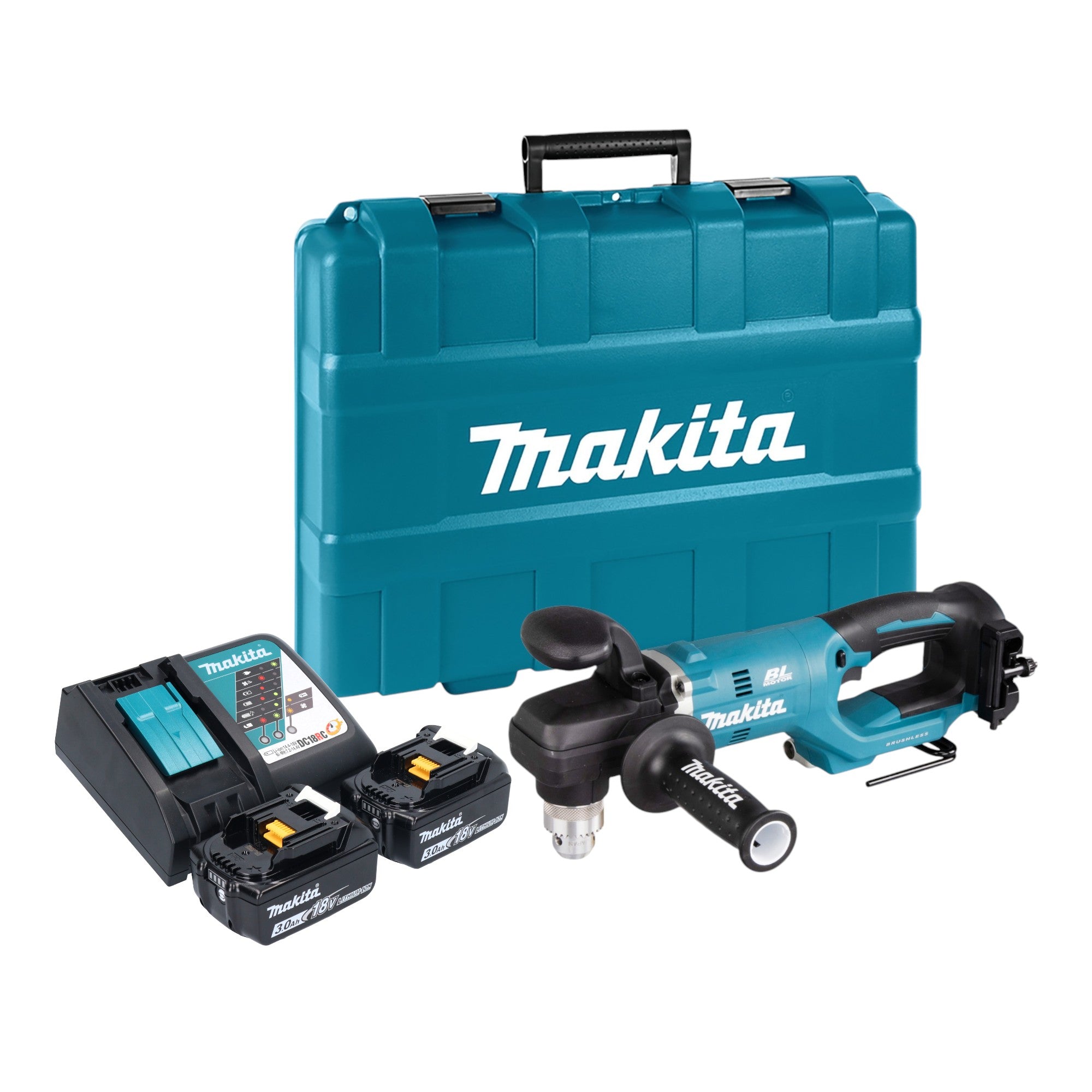 Makita DDA 450 RFK Akku Winkelbohrmaschine 18 V 70 Nm Brushless 2x Akku 3 0 Ah Ladegeraet Koffer 0 - toolbrothers