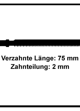 Festool S 75/1,5/5 Plastics Profile Lame de scie sauteuse 5 Pièces. ( 204268 ) pour Profilés en plastique, Verre acrylique et plastique souple, acier HCS