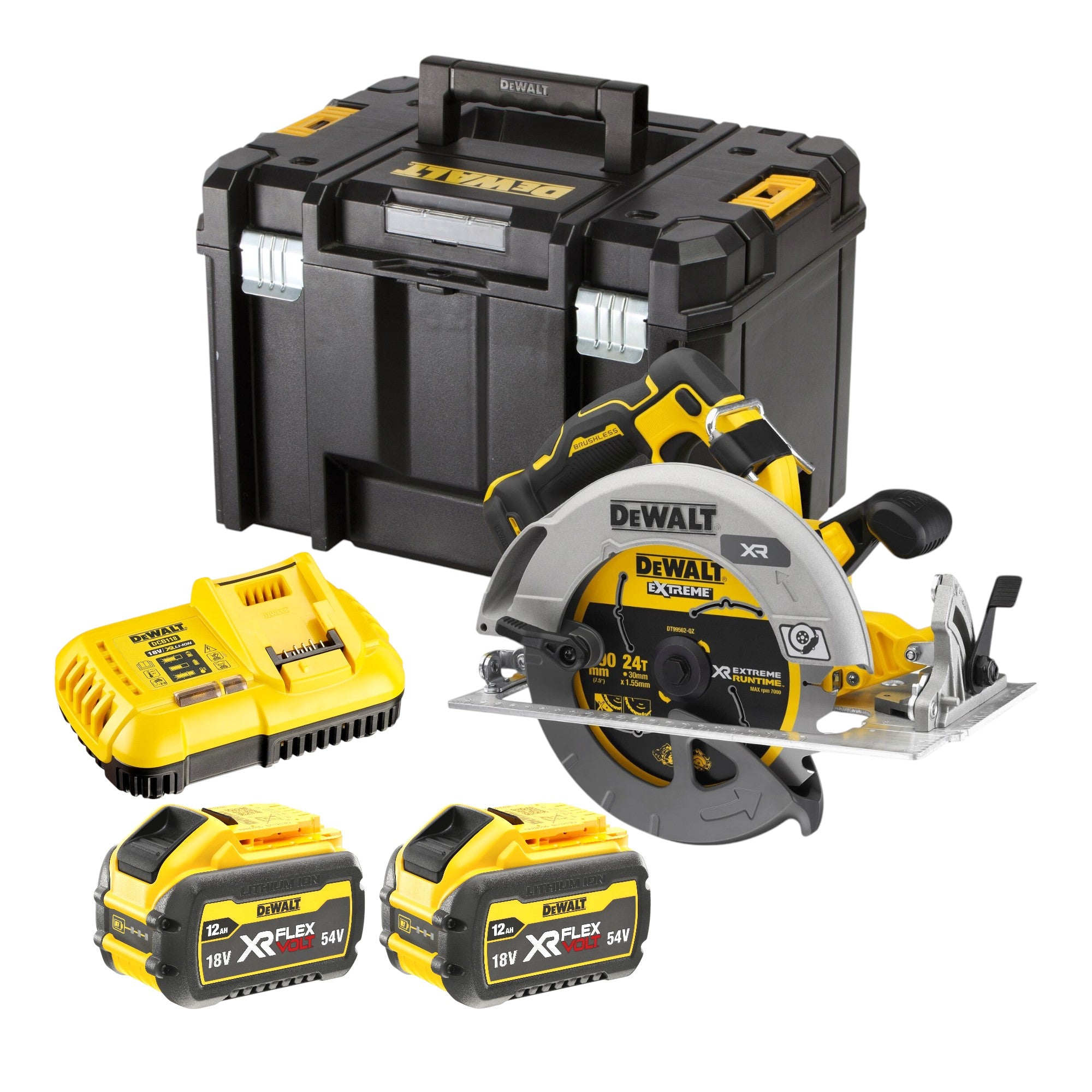 DeWalt DCS 573 Y2T Akku Handkreissaege 18 V 190 x 30 mm Brushless 2x Akku 12 0 Ah Ladegeraet TSTAK 0 - toolbrothers