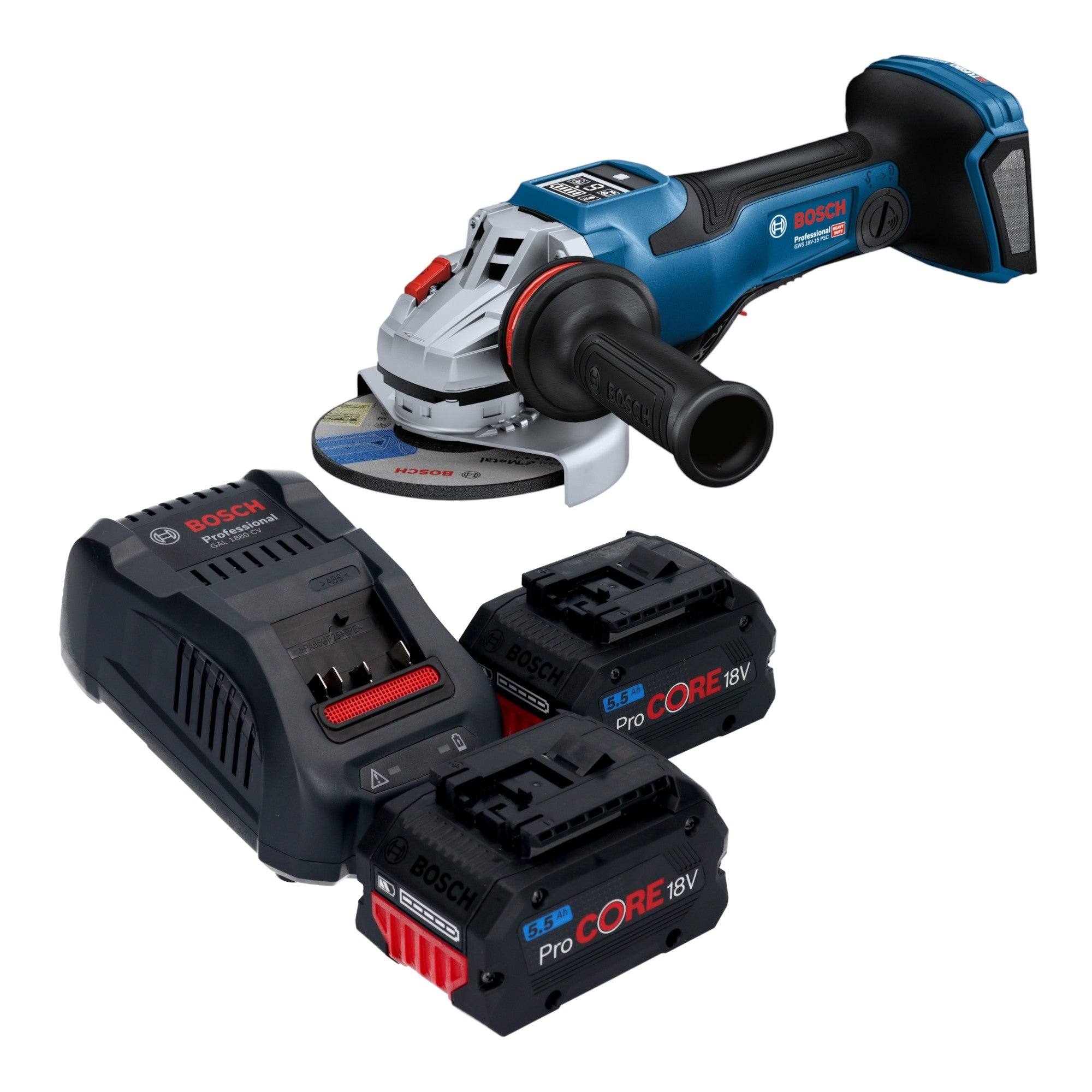 Bosch GWS 18V 15 PSC Professional Akku Winkelschleifer 18 V 125 mm BITURBO Brushless 2x ProCORE Akku 5 5 Ah Ladegeraet 0 - toolbrothers