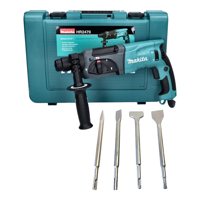 Makita HR 2470 Bohrhammer 780 Watt 2 4 J SDS Plus 4 tlg Meissel Set Koffer 0 - toolbrothers