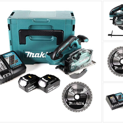 Makita DCS 553 RTJ Akku Metallhandkreissäge 18 V 150 mm Brushless + 2x Akku 5,0Ah + Ladegerät + 2x Sägeblatt für Metall + Makpac - Toolbrothers