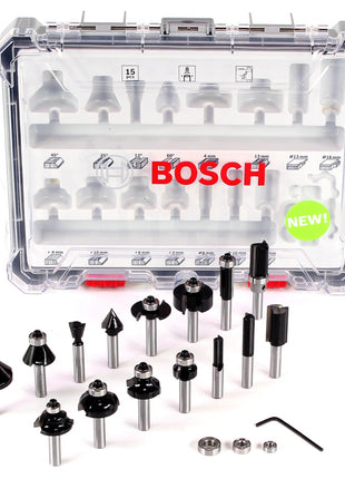 Bosch Mixed Fräser Set 8 mm 15 tlg. + Koffer ( 2607017472 ) für Oberfräsen mit Rundschaft - Toolbrothers