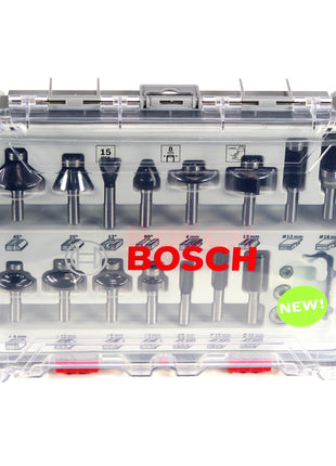 Bosch Mixed Fräser Set 8 mm 15 tlg. + Koffer ( 2607017472 ) für Oberfräsen mit Rundschaft - Toolbrothers