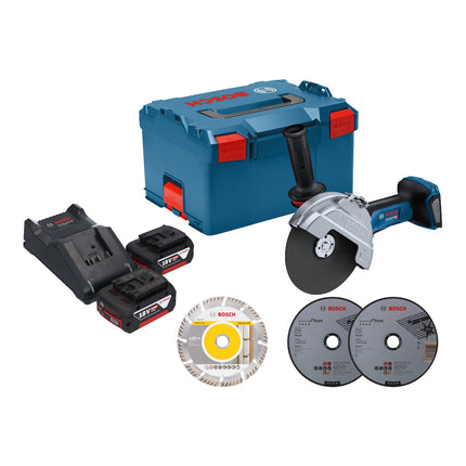 Bosch GWS 18V 180 P Professional Akku Winkelschleifer 18 V 180 mm Brushless 2x Akku 5 0 Ah Ladegeraet L Boxx 0 - toolbrothers