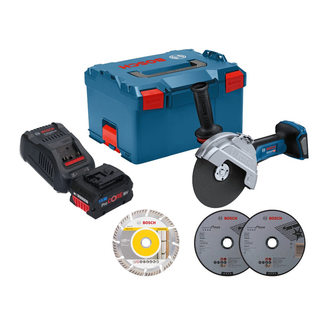 Bosch GWS 18V 180 P Professional Akku Winkelschleifer 18 V 180 mm Brushless 1x ProCORE Akku 5 5 Ah Ladegeraet L Boxx 0 - toolbrothers