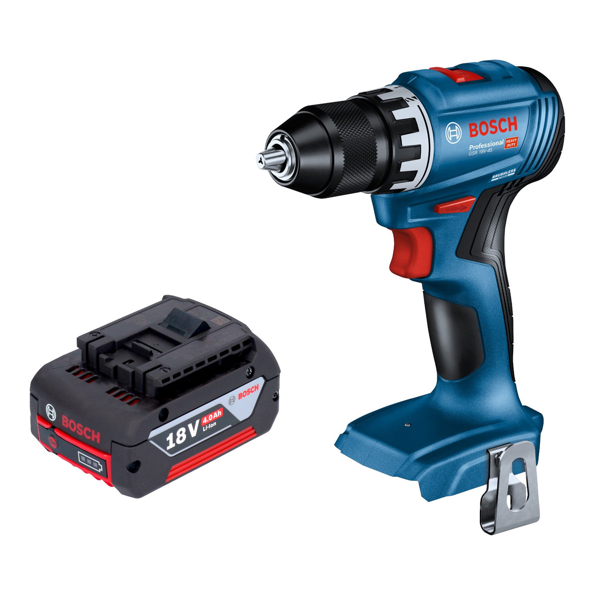 Perceuse-visseuse sans fil Bosch GSR 18V-45 Professional 18 V 45 Nm sans balais + 1 batterie 4,0 Ah - sans chargeur