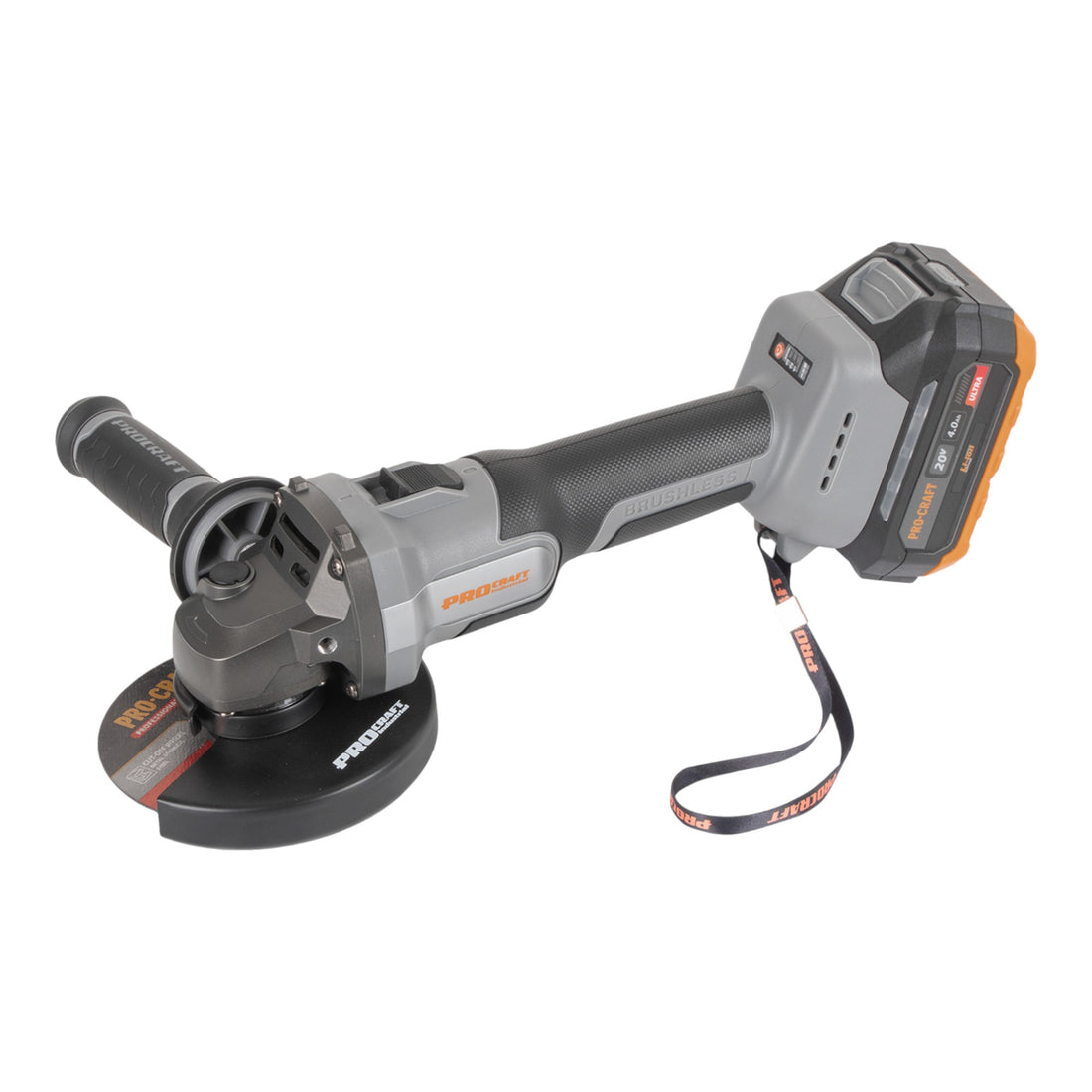 Procraft Industrial AG125A Meuleuse d'angle sans fil 20 V 125 mm Brushless + 1x batterie 4,0 Ah + chargeur + coffret