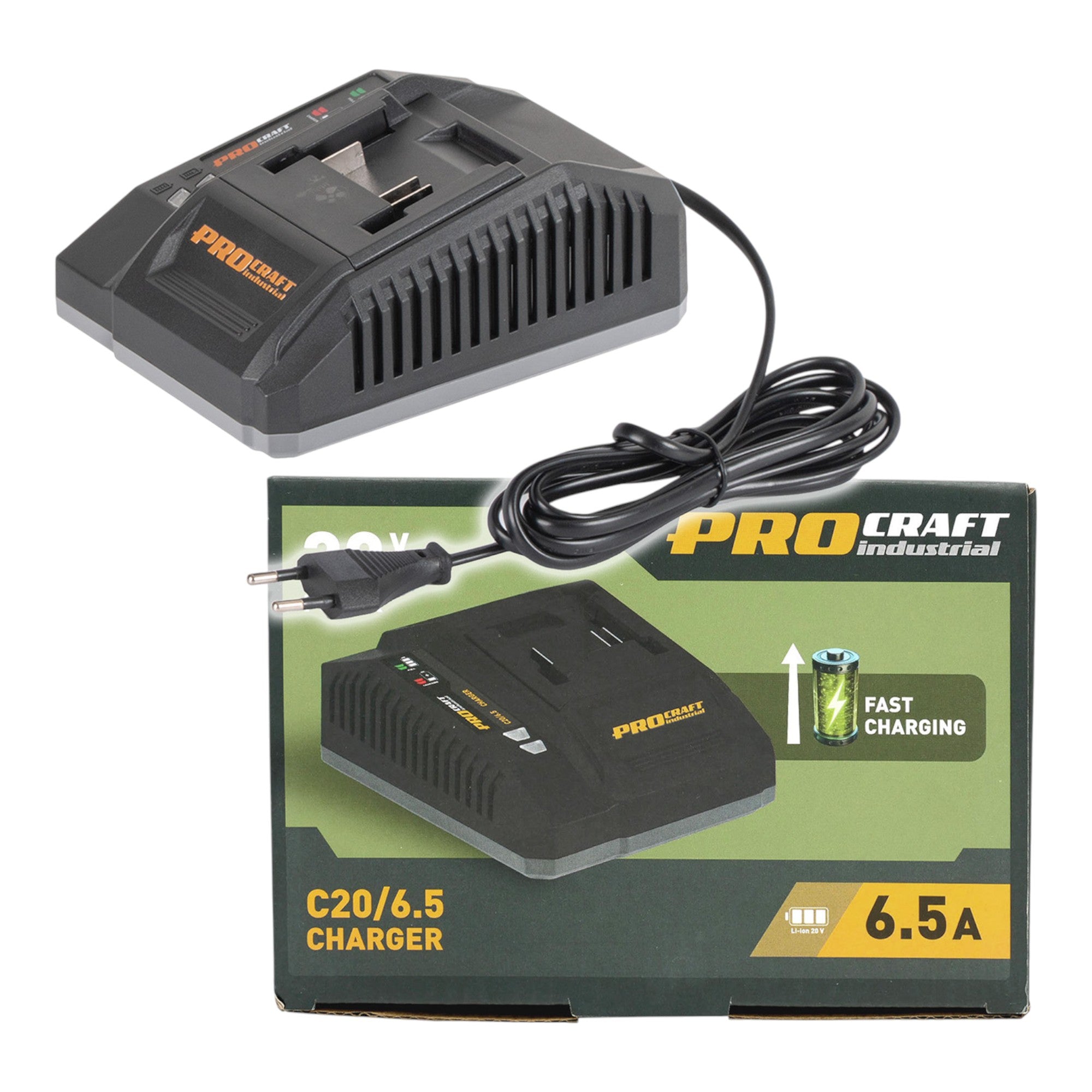Procraft C20 6 5 Schnell Ladegeraet 20 V 6 5 Ampere fuer Li Ion Akkus 1 - toolbrothers