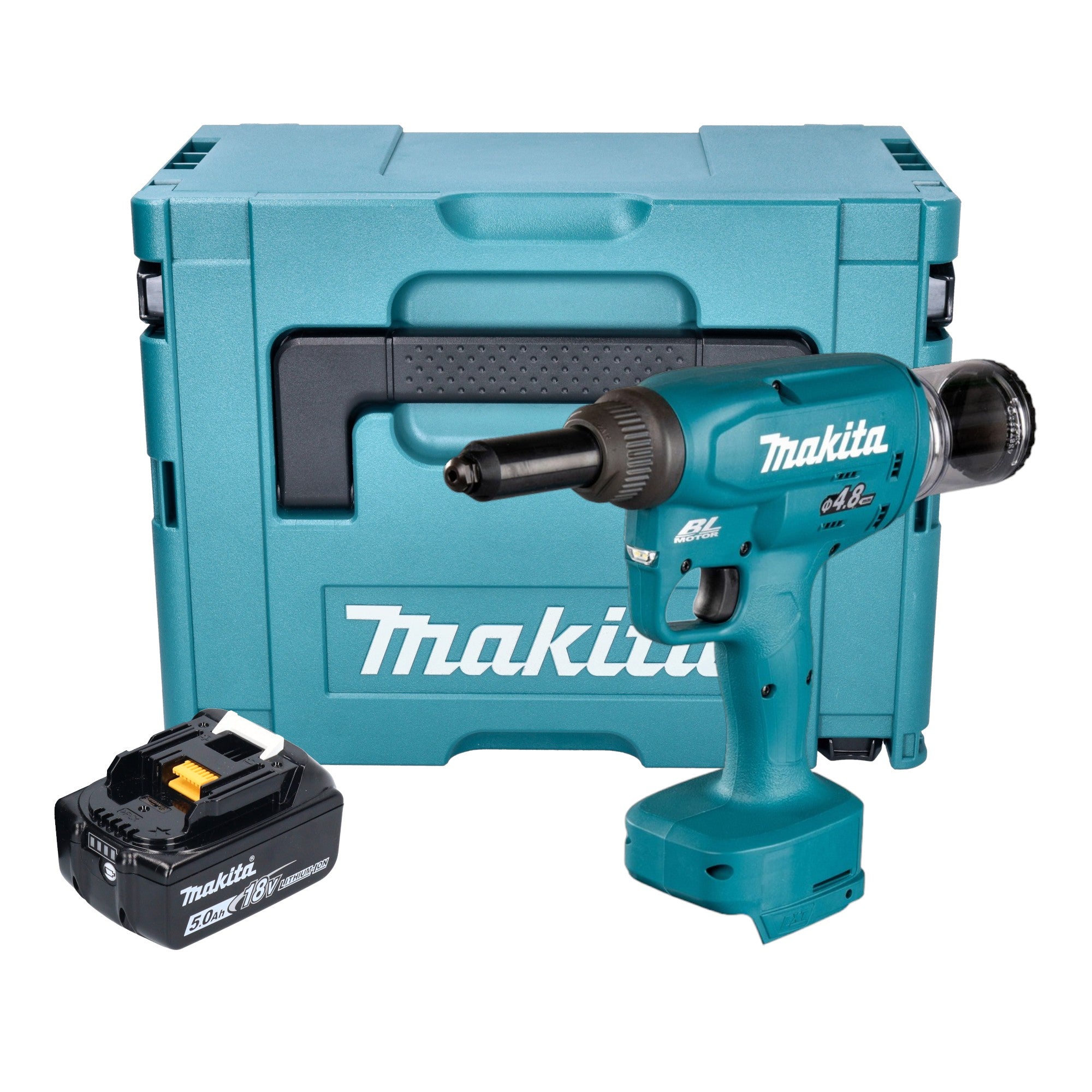 Makita DRV 150 T1J Akku Blindnietsetzgeraet 18 V 10 kN 2 4 4 8 mm Brushless 1x Akku 5 0 Ah Makpac ohne Ladegeraet 0 - toolbrothers