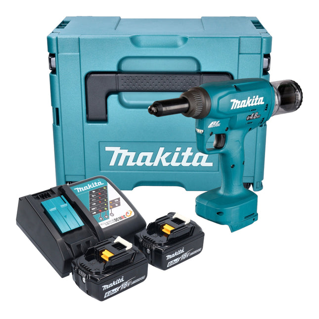 Makita DRV 150 RGJ Akku Blindnietsetzgeraet 18 V 10 kN 2 4 4 8 mm Brushless 2x Akku 6 0 Ah Ladegeraet Makpac 0 - toolbrothers