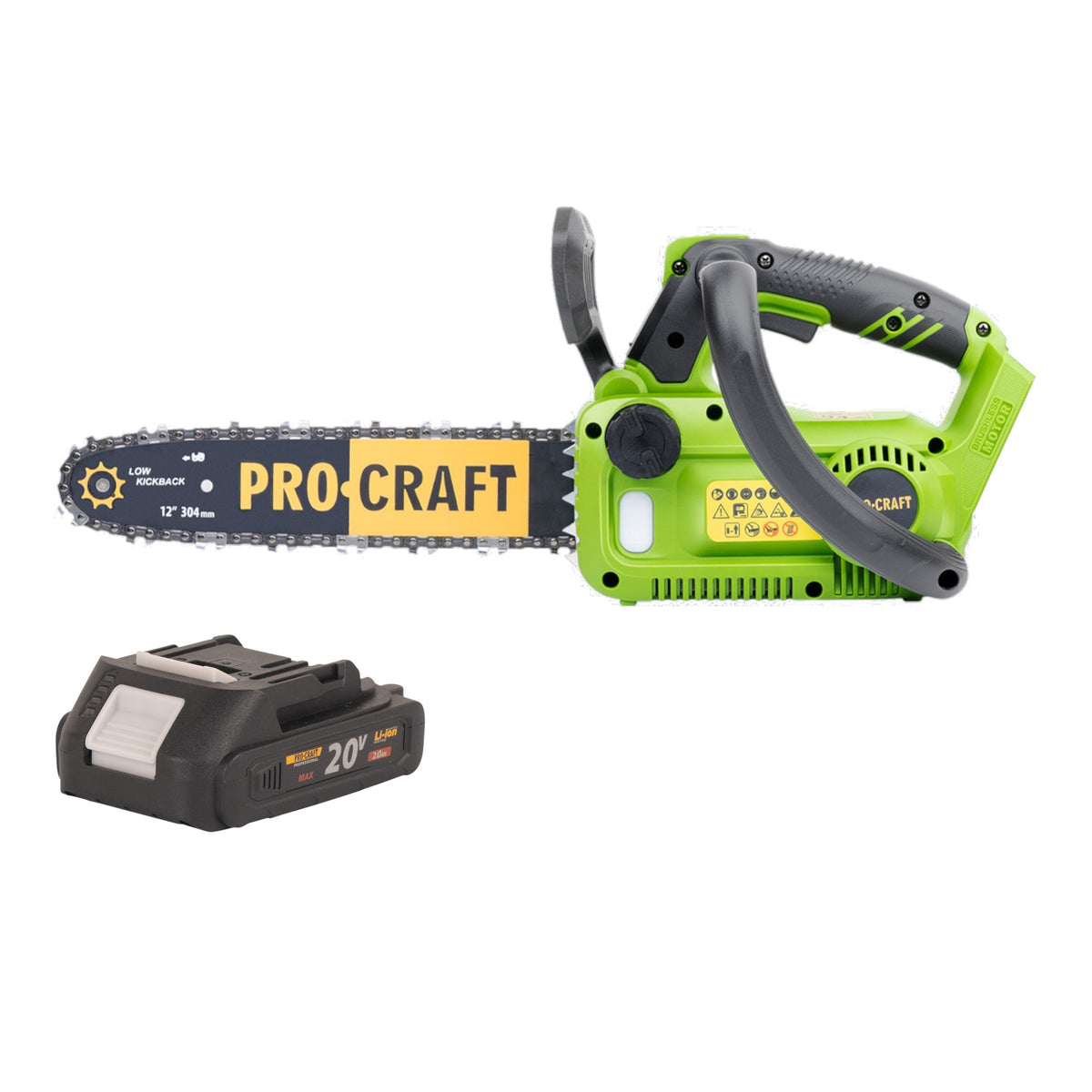 Procraft PKA42Libb Tronçonneuse à chaîne sans fil 20 V 304 mm Brushless + 1x batterie 2,0 Ah - sans chargeur