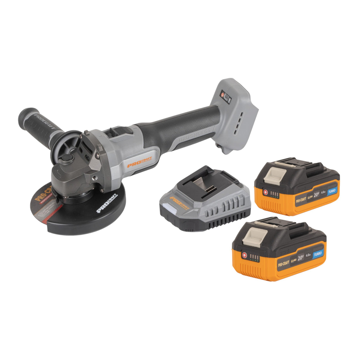Procraft Industrial AG125Abb Meuleuse d'angle sans fil 20 V 125 mm Brushless + 2x batterie 4,0 Ah + chargeur