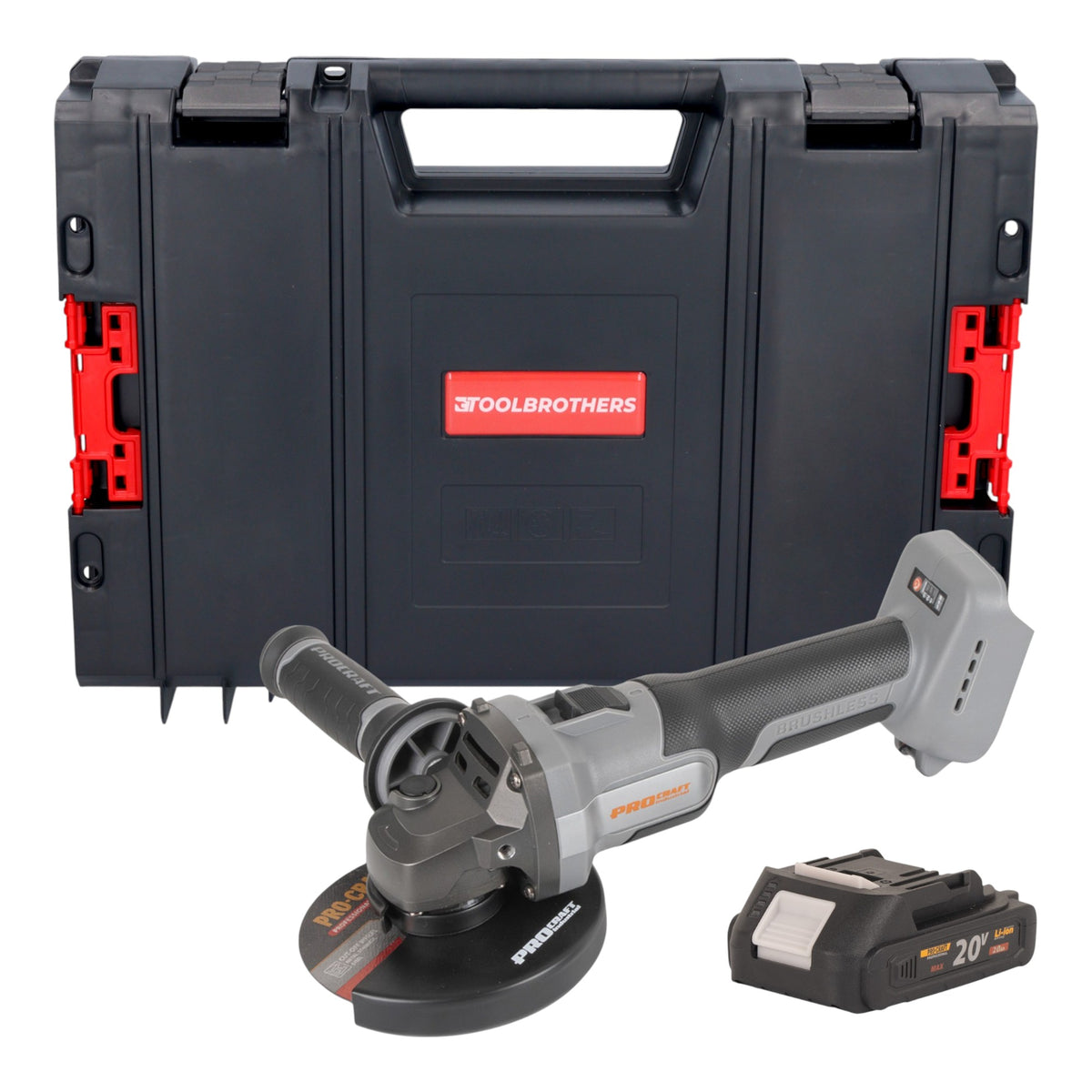 Procraft Industrial AG125Abb Meuleuse d'angle sans fil 20 V 125 mm Brushless + 1x batterie 2,0 Ah + RHINO Toolcase - sans chargeur