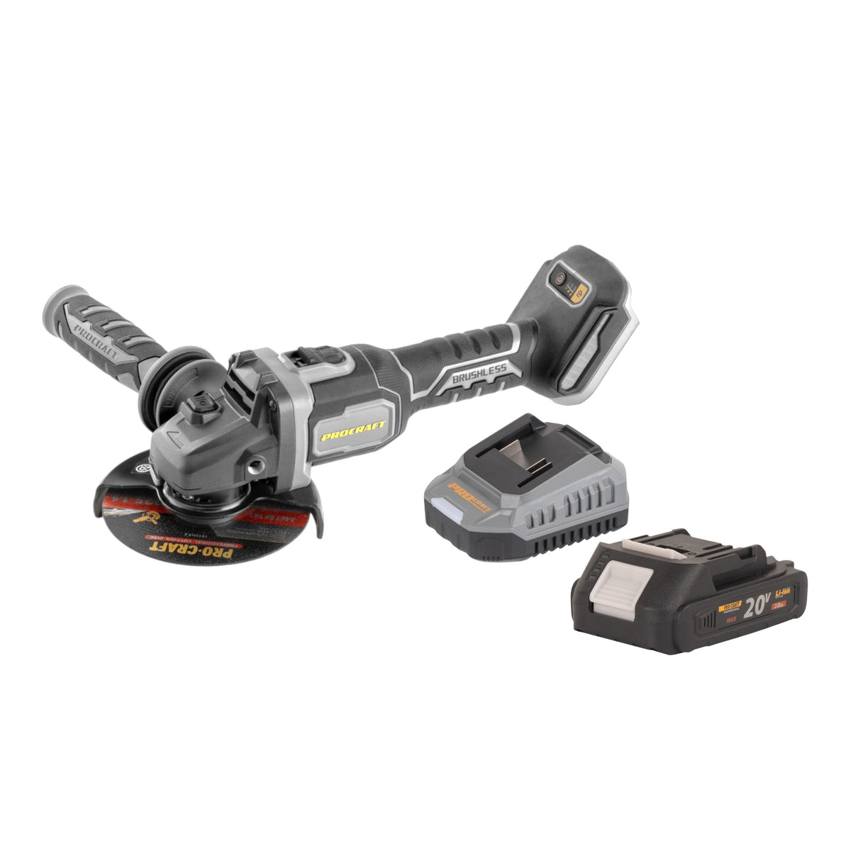 Procraft Industrial AG125Bbb Meuleuse d'angle sans fil 20 V 125 mm Brushless + 1x batterie 2,0 Ah + chargeur