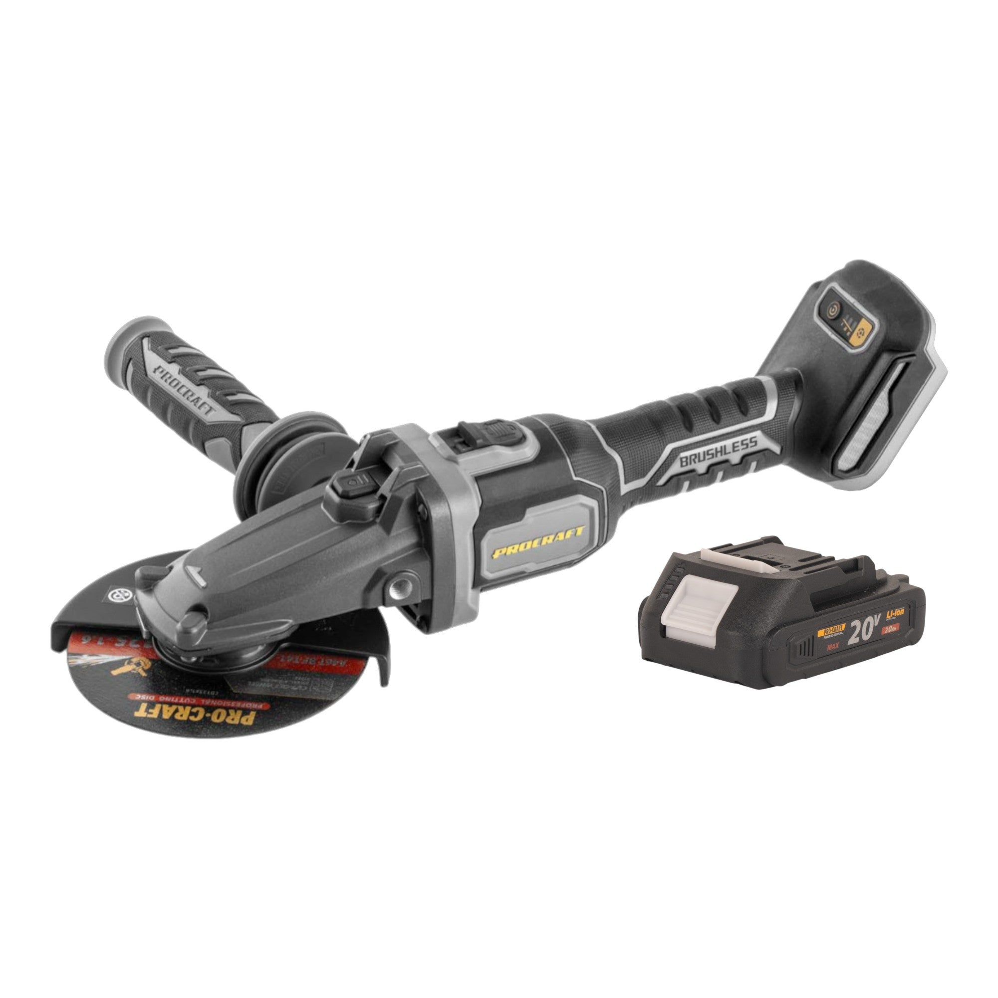 Procraft Industrial AG125Cbb Akku Flachkopf Winkelschleifer 20 V 125 mm Brushless 1x Akku 2 0 Ah ohne Ladegeraet 0 - toolbrothers