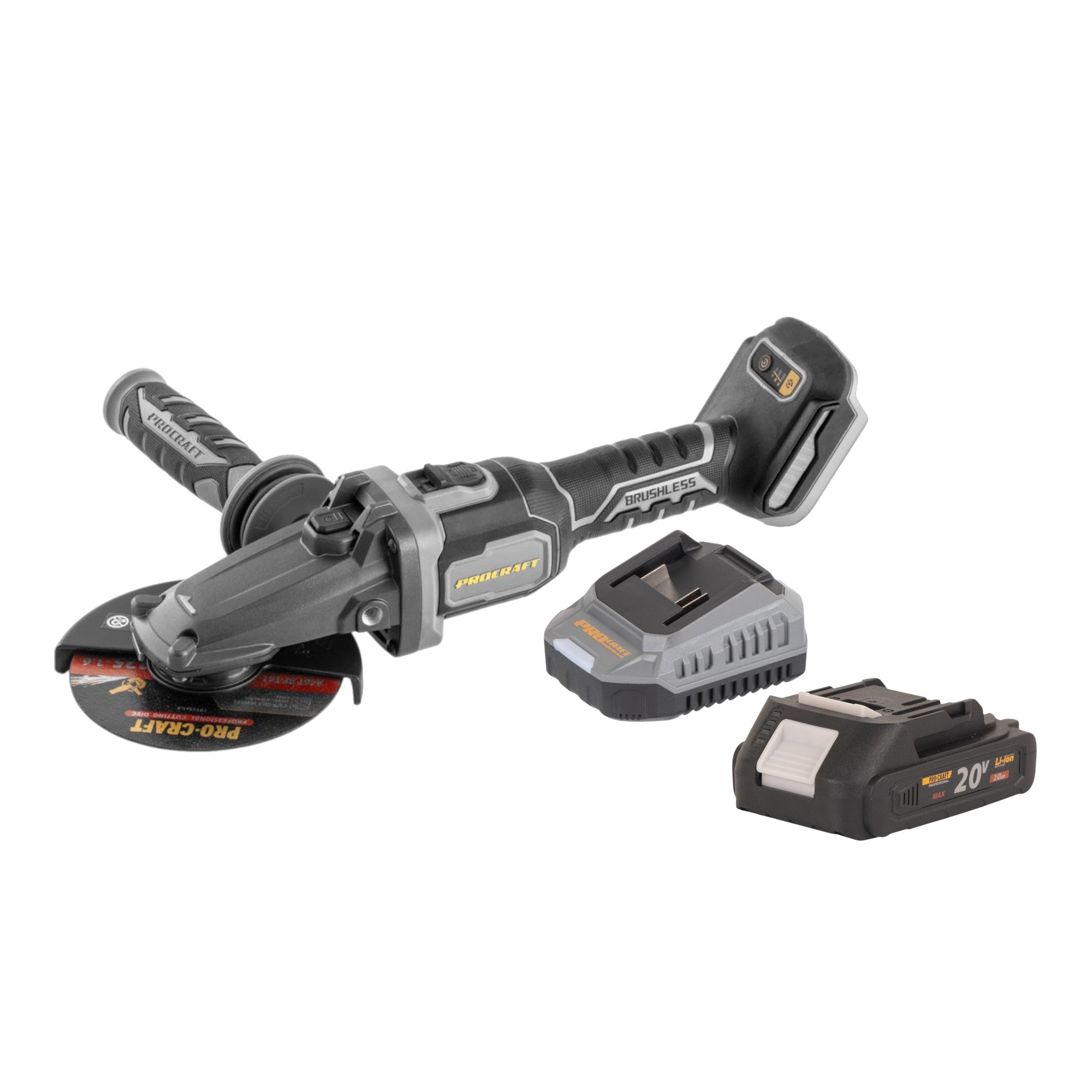 Procraft Industrial AG125Cbb Akku Flachkopf Winkelschleifer 20 V 125 mm Brushless 1x Akku 2 0 Ah Ladegeraet 0 - toolbrothers