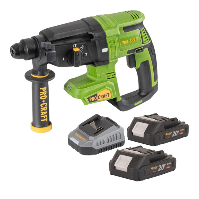 Procraft PHA40bb Akku Bohrhammer 20 V 2 6 J SDS plus Brushless 2x Akku 2 0 Ah Ladegeraet 0 - toolbrothers
