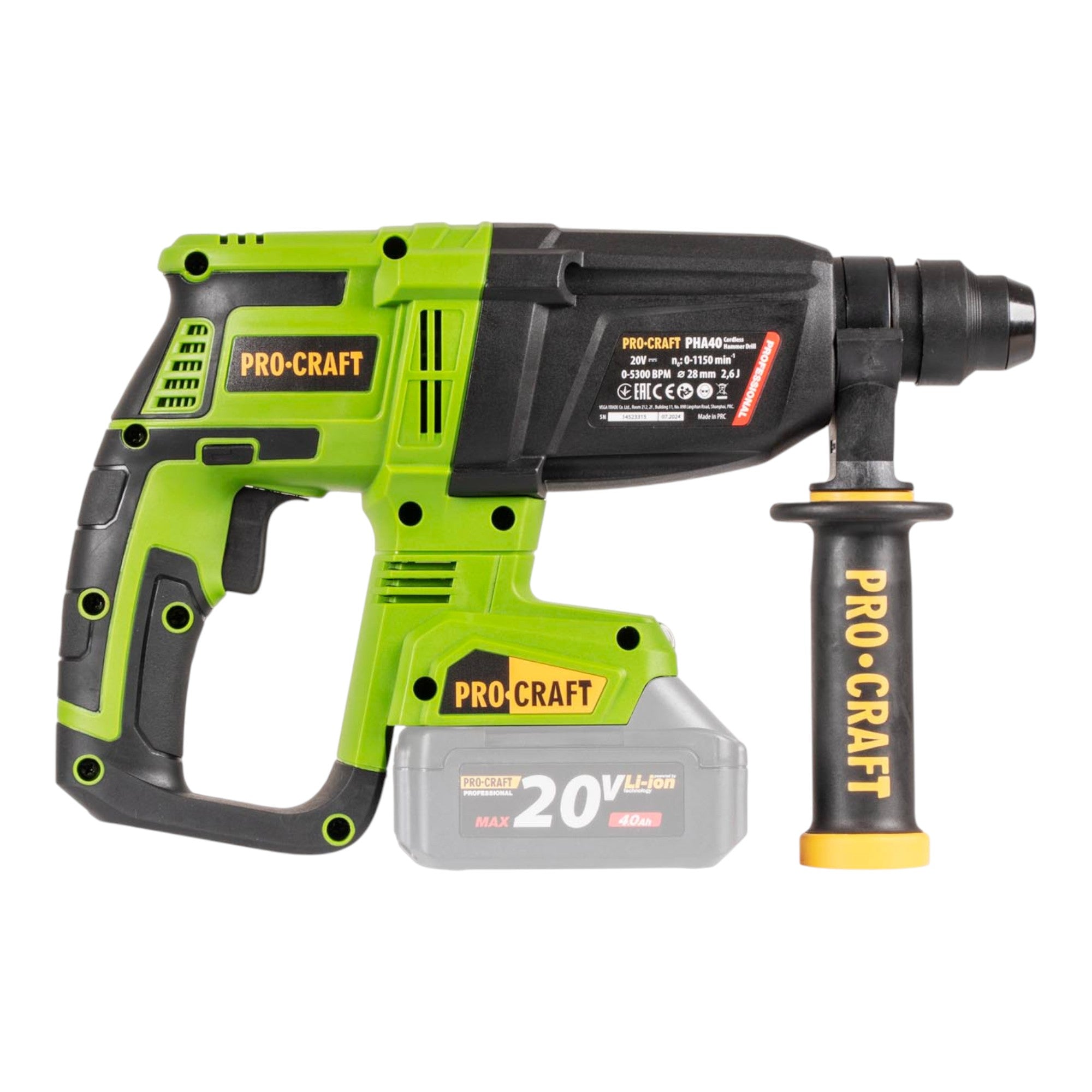 Procraft PHA40bb Akku Bohrhammer 20 V 2 6 J SDS plus Brushless 1x Akku 4 0 Ah ohne Ladegeraet 4 - toolbrothers